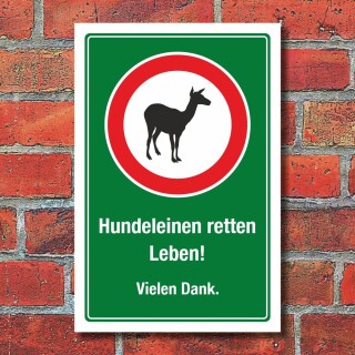 Schild Wildschutzgebiet Hunde anleinen Hundeleinen retten Leben 3 mm Alu-Verbund 600 x 400 mm