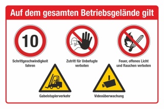 Schild Betriebsgelände Staplerverkehr Fußgänger verboten Schritt Alu-Verbund 