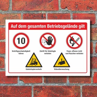 Schild Betriebsgelände Schritt fahren Gabelstapler Video 3 mm Alu-Verbund 600 x 400 mm