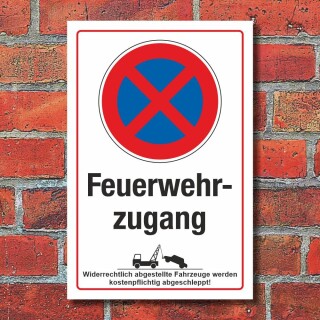 Schild Parkverbot Halteverbot Feuerwehrzugang Rettung Notfall 3 mm Alu-Verbund - 450 x 300 mm