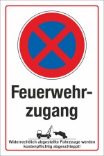 Schild Parkverbot Halteverbot Feuerwehrzugang Rettung Notfall 3 mm Alu-Verbund - 600 x 400 mm