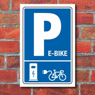 Schild Parkplatz Halteplatz E-Bike Ladestation Tankstelle 3 mm Alu-Verbund - 450 x 300 mm