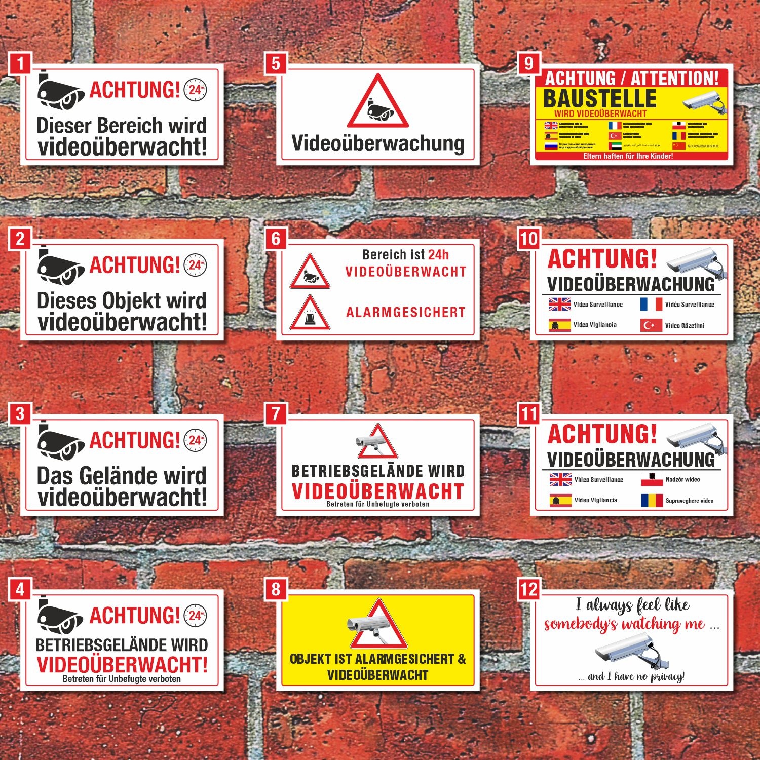 Alarm-Alarmgesichert-Alu-Edelstahl-Optik-19 x 19 cm-Warnschild-Video-Schild 
