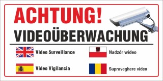 Motiv 11 - Schild Achtung Videoüberwachung merhsprachig Polnisch - 300 x 150 mm