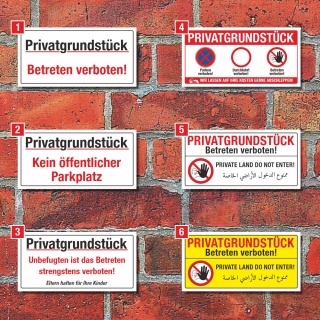 Schild Privatgrundst&uuml;ck Betreten Parken Durchfahrt verboten  3 mm Alu-Verbund