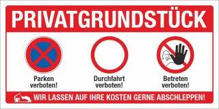 Motiv 4 - Schild Privatgrundstück Parken Durchfahrt Betreten verboten - 400 x 200 mm