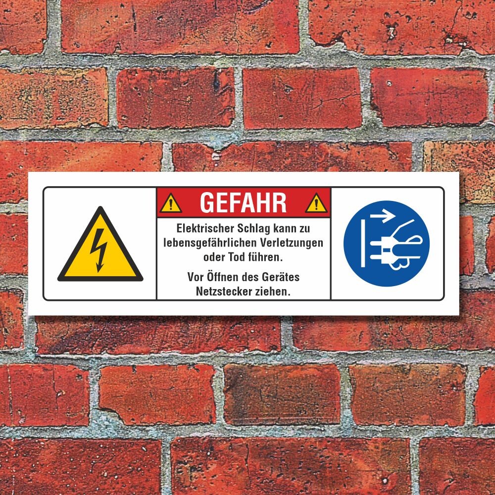 Warnschild „Vor Dem Öffnen Netzstecker Ziehen“ – Selbstklebend, 13,1x6,5 Cm, UV-beständig Für Innen & Außen