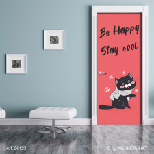 T&uuml;rtapete &quot;Katze be happy stay cool&quot;, T&uuml;rposter, selbstklebend 2050 x 880 mm