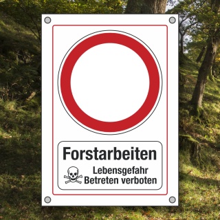 PVC Banner Plane Baumfällung Forstarbeiten Lebensgefahr Durchfahrt verboten 50 x 70 cm