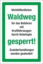 Schild Nichtöffentlicher Waldweg gesperrt Hinweisschild 3 mm Alu-Verbund 450 x 300 mm