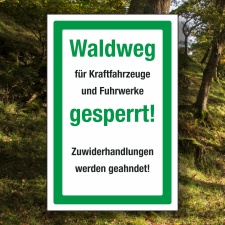 Schild Waldweg für KFZ gesperrt Hinweisschild 3 mm Alu-Verbund 300 x 200 mm