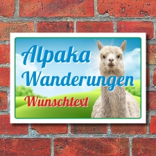 Schild Alpaka Wanderung Wanderungen Wunschtext 3 mm Alu-Verbund 300 x 200 mm