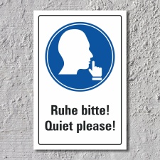 Schild Ruhe bitte Quiet please Hinweis englisch 3 mm...