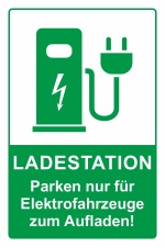 Schild Elektrotankstelle Ladestation E-Auto Elektroauto aufladen grün 3 mm Alu-Verbund 300 x 200 mm