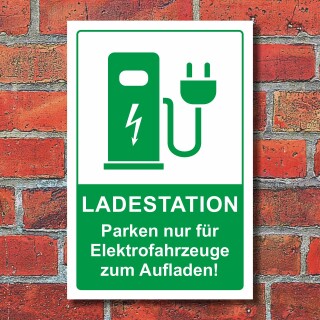 Schild Elektrotankstelle Ladestation E-Auto Elektroauto aufladen grün 3 mm Alu-Verbund 450 x 300 mm