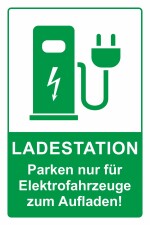 Schild Elektrotankstelle Ladestation E-Auto Elektroauto aufladen grün 3 mm Alu-Verbund 450 x 300 mm