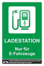 Schild Elektrotankstelle Ladestation E-Auto Elektroauto aufladen grün 3 mm Alu-Verbund 450 x 300 mm