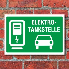 Schild Elektrotankstelle Ladestation E-Auto Elektroauto aufladen grün 3 mm Alu-Verbund 450 x 300 mm