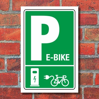 Schild E-Bike Ladestation Elektrofahrrad aufladen grün 3 mm Alu-Verbund 300 x 200 mm
