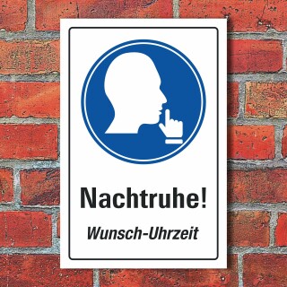 Schild Nachtruhe Hinweis Ruhestörung Leise Wunschtext 3 mm Alu-Verbund 450 x 300 mm