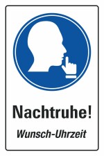 Schild Nachtruhe Hinweis Ruhestörung Leise Wunschtext 3 mm Alu-Verbund 450 x 300 mm