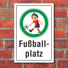 Schild Fußballplatz Fußball fußballspielen erlaubt  spielende Kinder 3 mm Alu-Verbund 300 x 200 mm