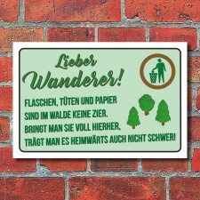 Schild Wanderer Müll mitnehmen Müll in Natur...
