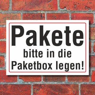 Schild Pakete bitte in die Paketbox legen Hinweisschild 3 mm Alu-Verbund