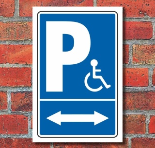 Schild Behinderten Parkplatz Rollstuhl Fahrer Park verbot 2 Pfeile Alu-Verbund 60x40 cm | ÜBERPRODUKTION