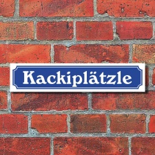 Schild im Straßenschild-Design "Kackiplätzle" blau - 3 mm Alu-Verbund - 52 x 11 cm