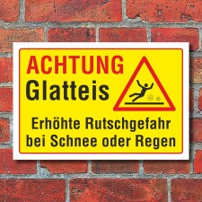 Schild Achtung Glatteis erhöhte Rutschgefahr Schnee...
