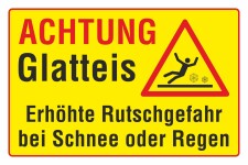 Schild Achtung Glatteis erhöhte Rutschgefahr Schnee Winter 3 mm Alu-Verbund 450 x 300 mm
