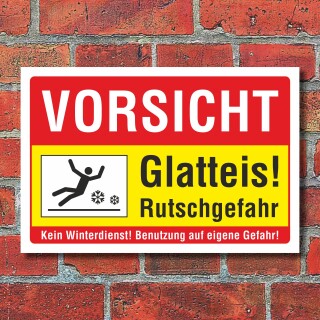 Schild Vorsicht Glatteis Rutschgefahr Kein Winterdienst eigene Gefahr 3 mm Alu-Verbund 300 x 200 mm