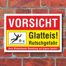 Schild Vorsicht Glatteis Rutschgefahr Kein Winterdienst...