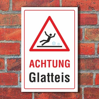 Schild Achtung Glatteis Rutschgefahr Winter Glatteis 3 mm Alu-Verbund 300 x 200 mm
