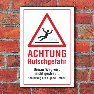 Schild Achtung Rutschgefahr Benutzung auf eigene Gefahr Winter 3 mm Alu-Verbund 300 x 200 mm