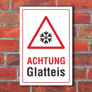 Schild Achtung Glatteis Frost Eis Winter 3 mm Alu-Verbund 300 x 200 mm