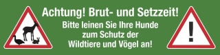 PVC Banner Achtung Brut- und Setzzeit Forst Wald Wildtiere Plane mit Ösen 2000 x 500 mm_grün