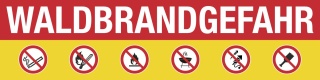 PVC Banner Waldbrandgefahr Rauchverbot Feuer Grillen Feuerwerk Glas verboten 2000 x 500 mm gelb