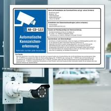 Schild Automatische Kennzeichenerkennung Videoüberwachung number plate recocnition DSGVO 3 mm Alu-Verbund 300 x 200 mm
