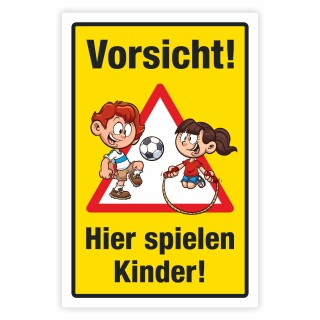 "Achtung hier spielen Kinder" – Hochwertiges Sicherheitsschild für den Außenbereich  600 x 400 mm Alu-Verbund 3 mm