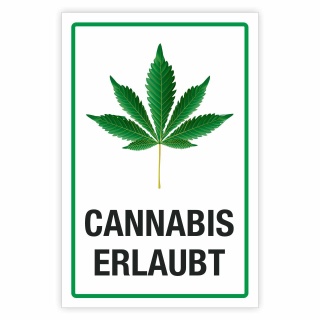 Schild Cannabis erlaubt Hinweisschild 3 mm Alu-Verbund 3 mm Alu-Verbund 300 x 200 mm