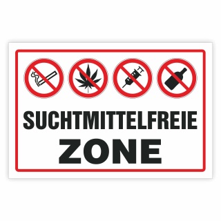 Schild Suchtmittelfreie Zone rauchen kiffen drogen alkohol Hinweisschild 3 mm Alu-Verbund 300 x 200 mm
