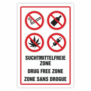 Schild Suchtmittelfreie Zone rauchen kiffen drogen alkohol Hinweisschild 3 mm Alu-Verbund 300 x 200 mm