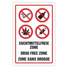 Schild Suchtmittelfreie Zone rauchen kiffen drogen alkohol Hinweisschild 3 mm Alu-Verbund 450 x 300 mm