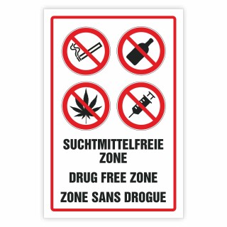 Schild Suchtmittelfreie Zone rauchen kiffen drogen alkohol Hinweisschild 3 mm Alu-Verbund 600 x 400 mm