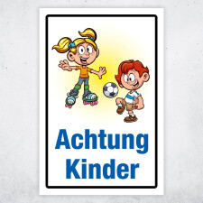 "Achtung Kinder" – Hochwertiges Sicherheitsschild für den Außenbereich 3 mm Alu-Verbund 300 x 200 mm