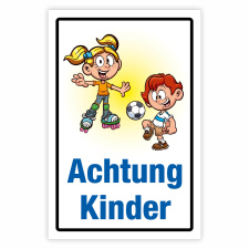 "Achtung Kinder" – Hochwertiges Sicherheitsschild für den Außenbereich 3 mm Alu-Verbund 450 x 300 mm