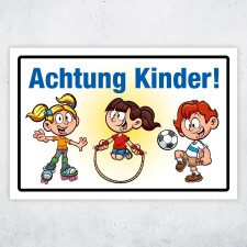 "Achtung Kinder" – Hochwertiges Sicherheitsschild für den Außenbereich 3 mm Alu-Verbund 300 x 200 mm