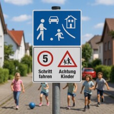 "Verkehrsberuhigter Bereich Schrittgeschwindigkeit" – Hochwertiges Sicherheitsschild für den Außenbereich